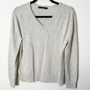 Jenni Kayne 100% Cashmere V Neck Sweater Oatmeal Cream Beige Small